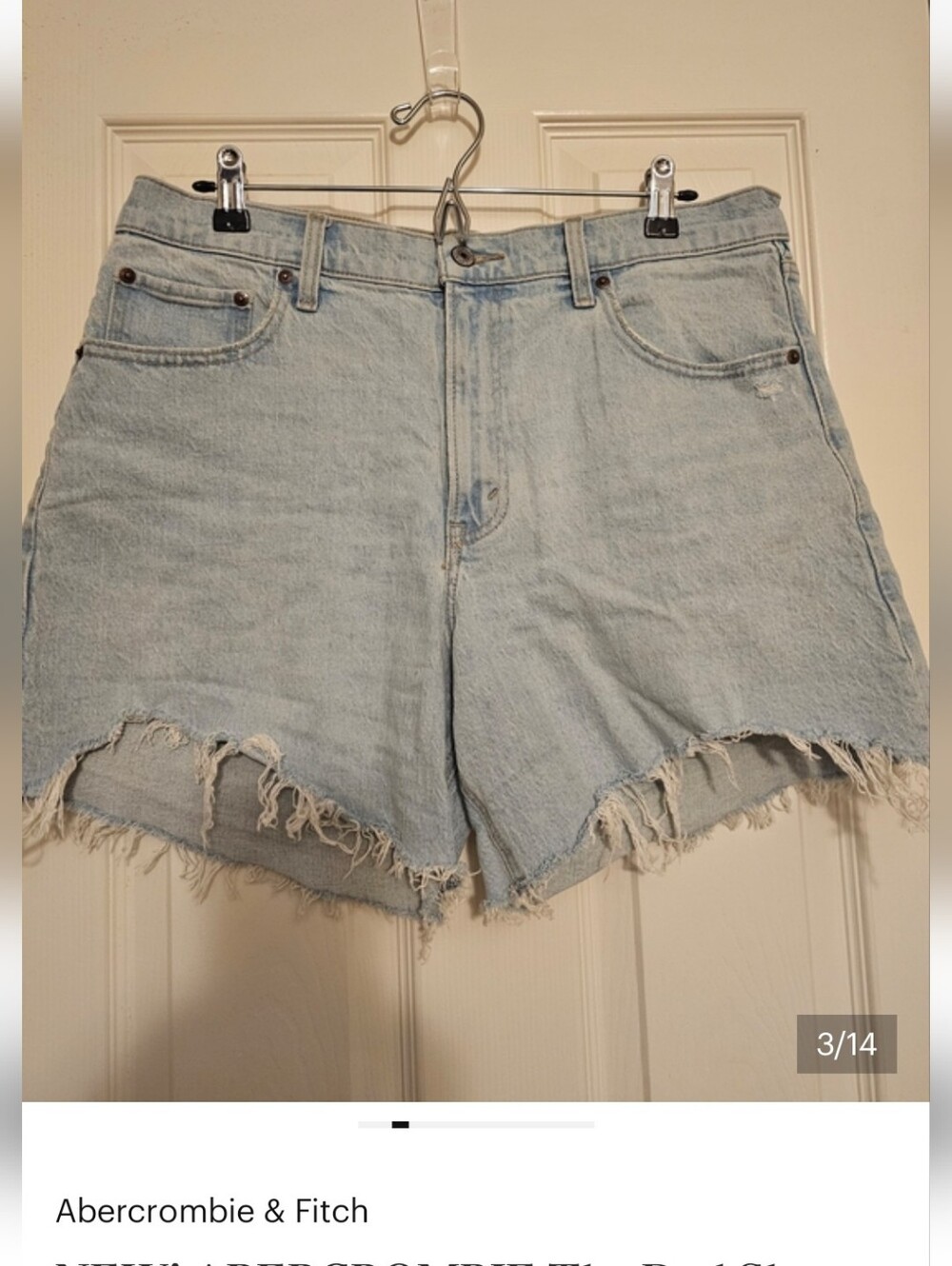 NEW! ABERCROMBIE The Dad Shorts Light Blue Raw-Hem Denim Shorts High Waist Sz 12 - Picture 13 of 14